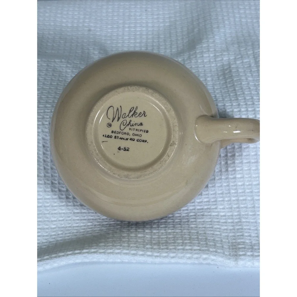 Vtg Walker Ohio China Ceramic Handled Soup Bowl or Mug Restaurant Ware 1974